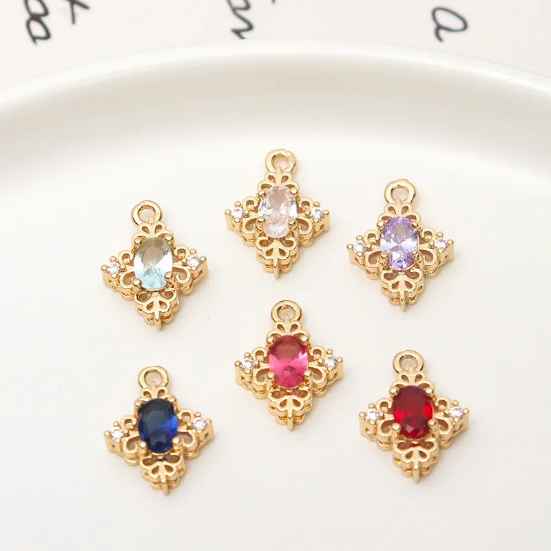 1pcs Color-preserving Copper Micro-inlaid Zircon Hollow Pattern Rhinestones Pendant Antique Earring Material Handmade Charms