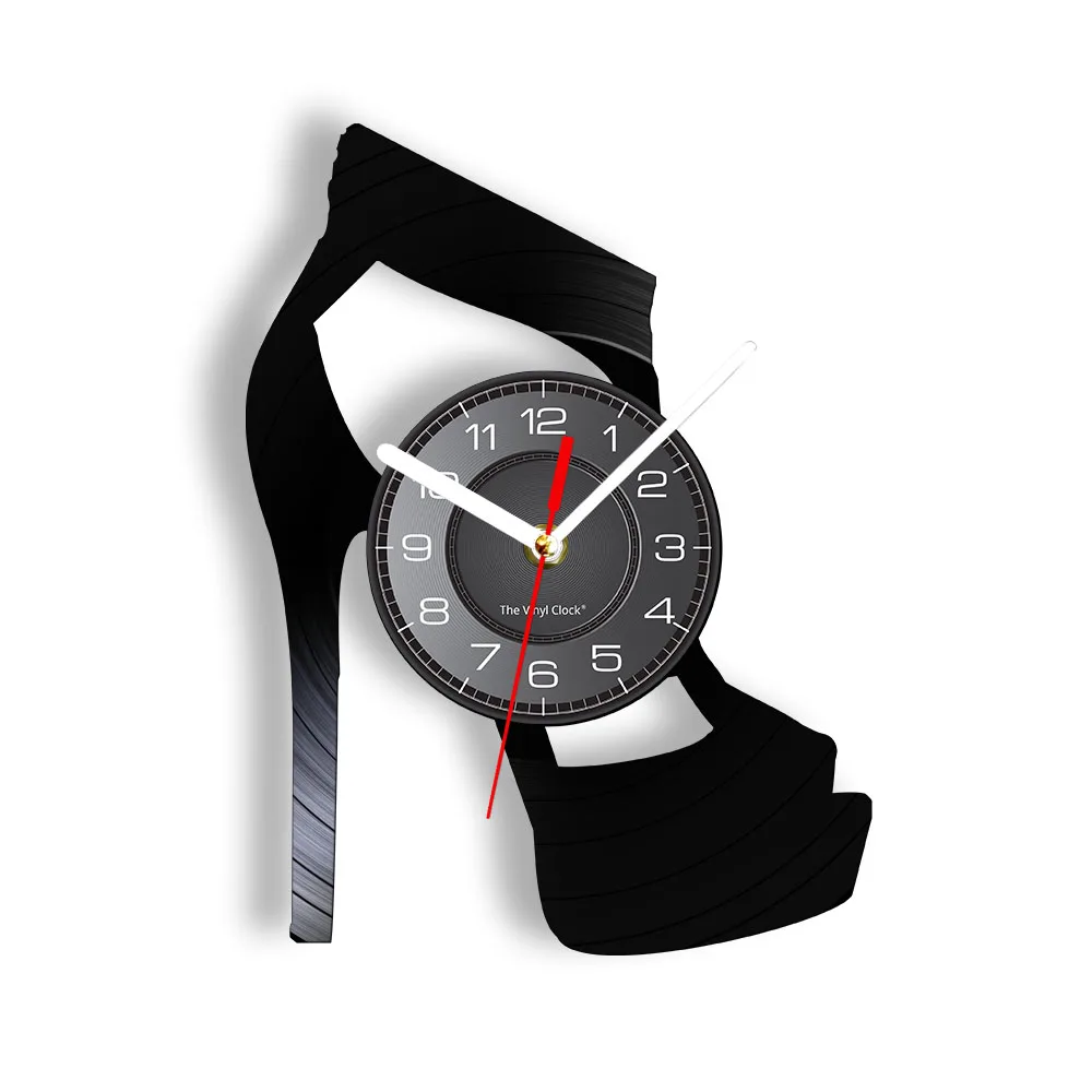 Classic Black High Heel Design Wall Clock Fashion Wall Art Shoes Store Business Sign Wall Art Vinyl Record Wall Clock Lady Gifts