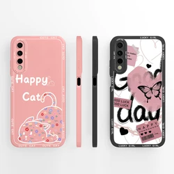 For Honor 9X (China) Honor 9X Pro Phone Case Happy Cat Cartoon Liquid Silicone Back Cover For Huawei Y9s Fashion Ultrathin Funda
