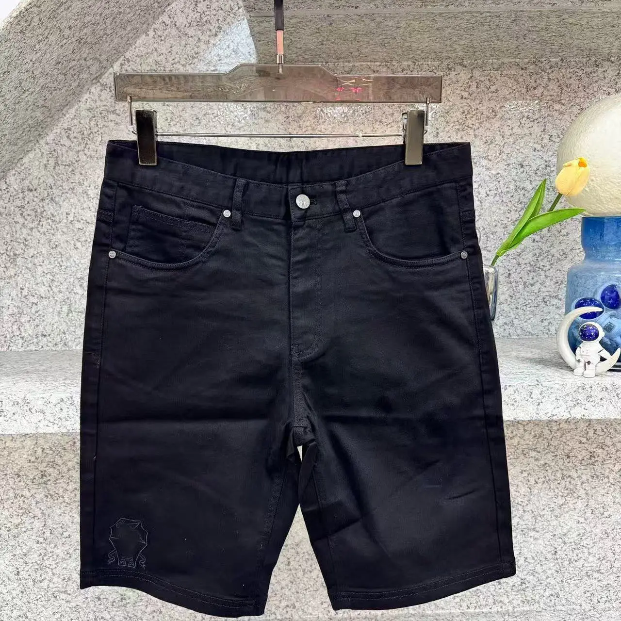 Italian Embroidery BC Old Money Style Men's Casual Lycra Cotton Blended Denim Shorts