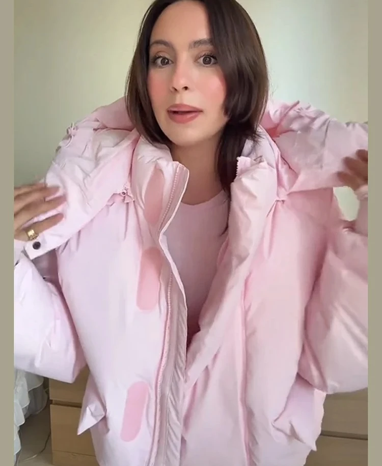 Jaqueta casual acolchoada com capuz feminina solta mangas compridas bolsos com zíper casacos com gola