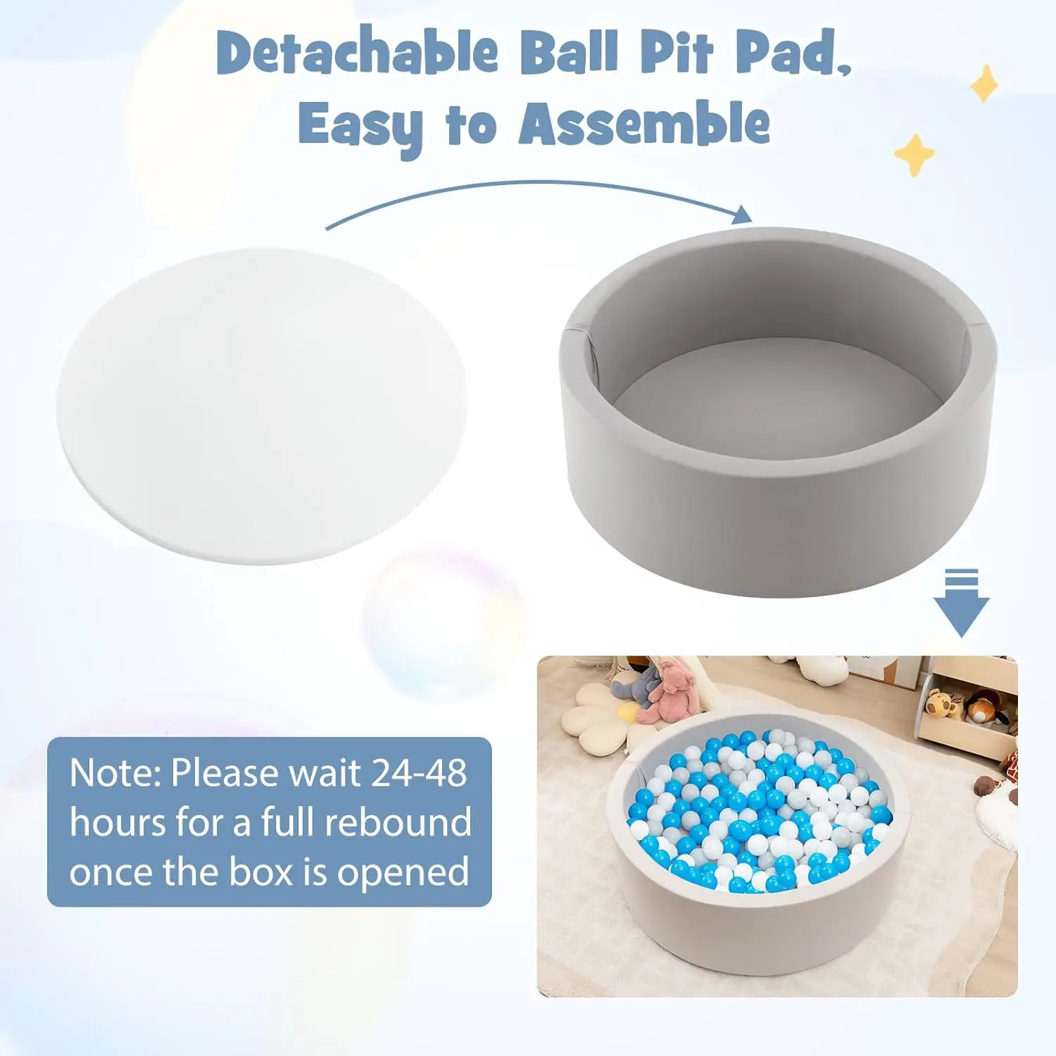 Fossa per palline in schiuma, grande piscina per palline rotonda morbida da 35,5 x 12 pollici con 200 palline oceaniche e custodia, box per bambini per interni ed esterni, pla