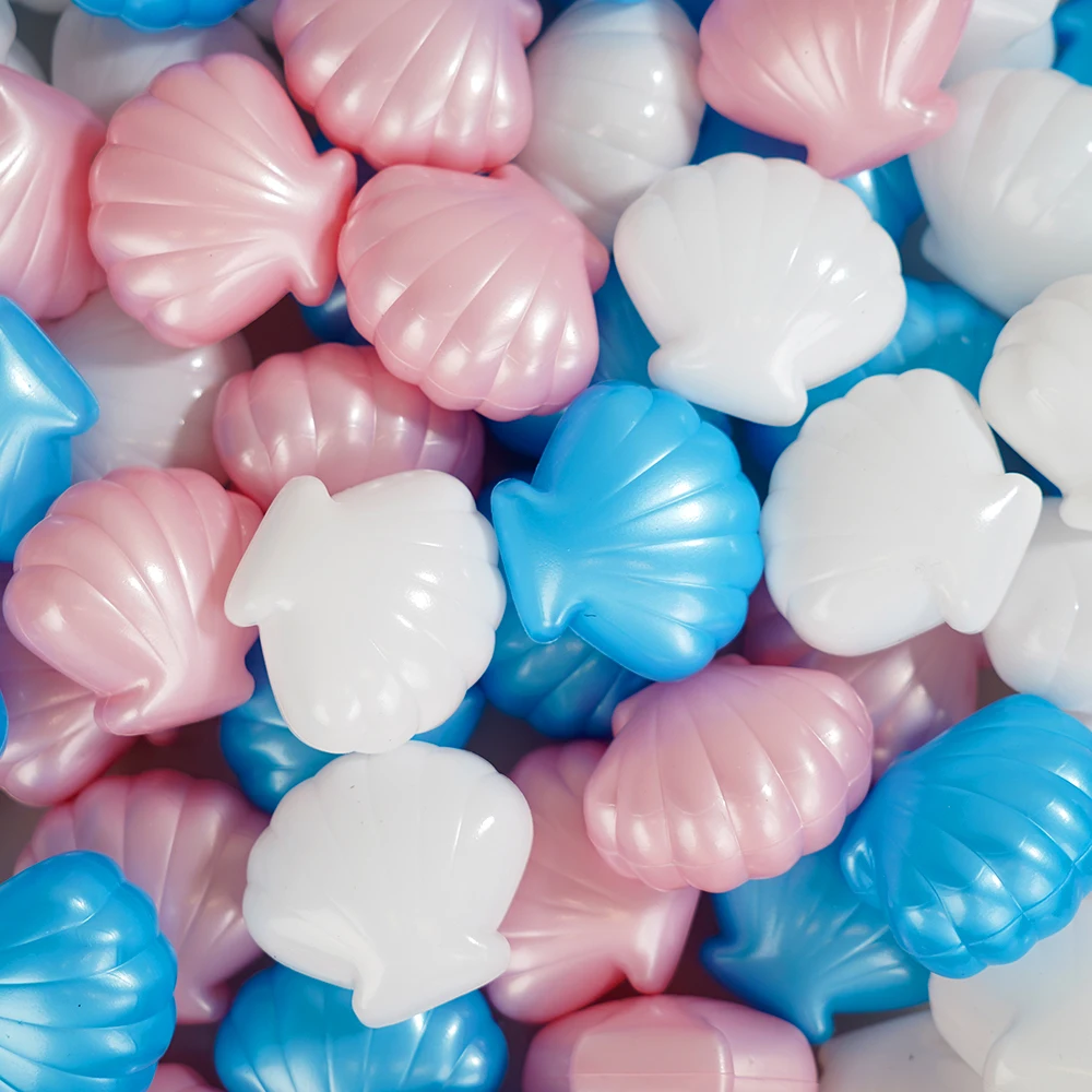 100 Uds. Bolas de hoyo serie Pearl, bolas de plástico suave rosa, azul y blanco a prueba de aplastamiento para niños, fiesta, playa, juguetes de verano