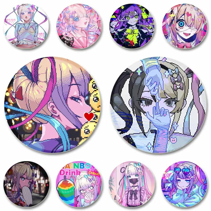 

Cartoon Pixelated Ame-chan KAngel Badge Animation Game Needy Girl Round Brooch Enamel Pins Backpack Hat Jewellery Accessory Gift