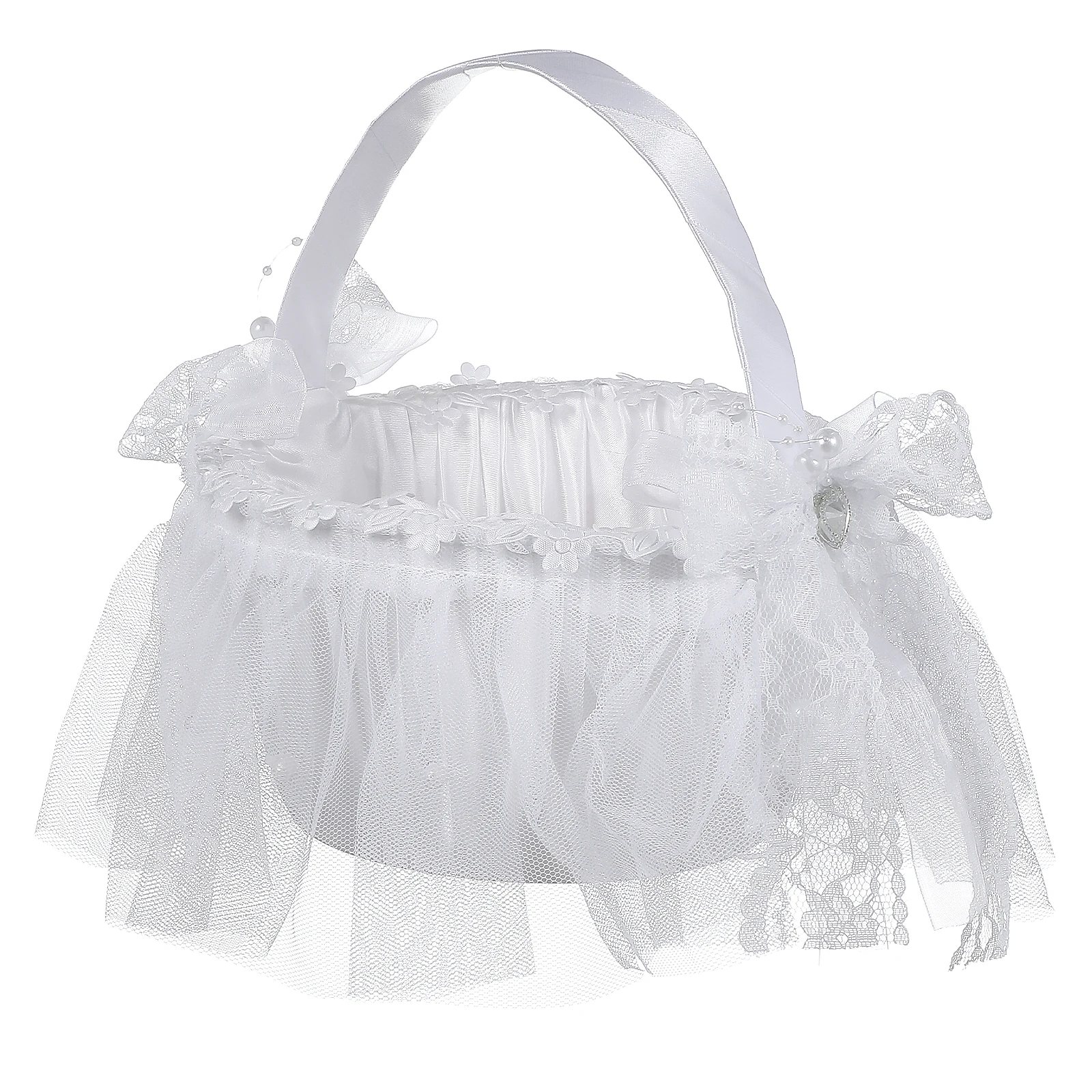 

Lace Flower Girl Baskets Satin Rhinestone Pearls Elegant Wedding Bridal Shower Decor Hold Flowers Petals C ies