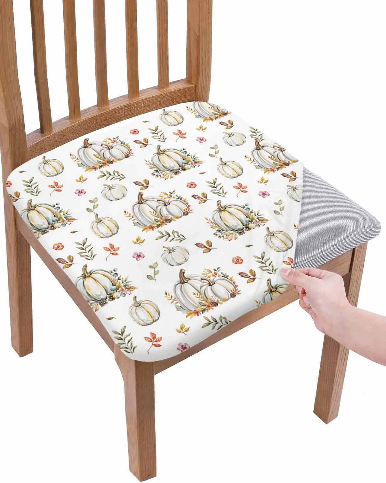 

Thanksgiving White Pumpkin Elasticity Chair Cover Office Computer Seat Protector Case Home Kitchen Chair Slipcovers