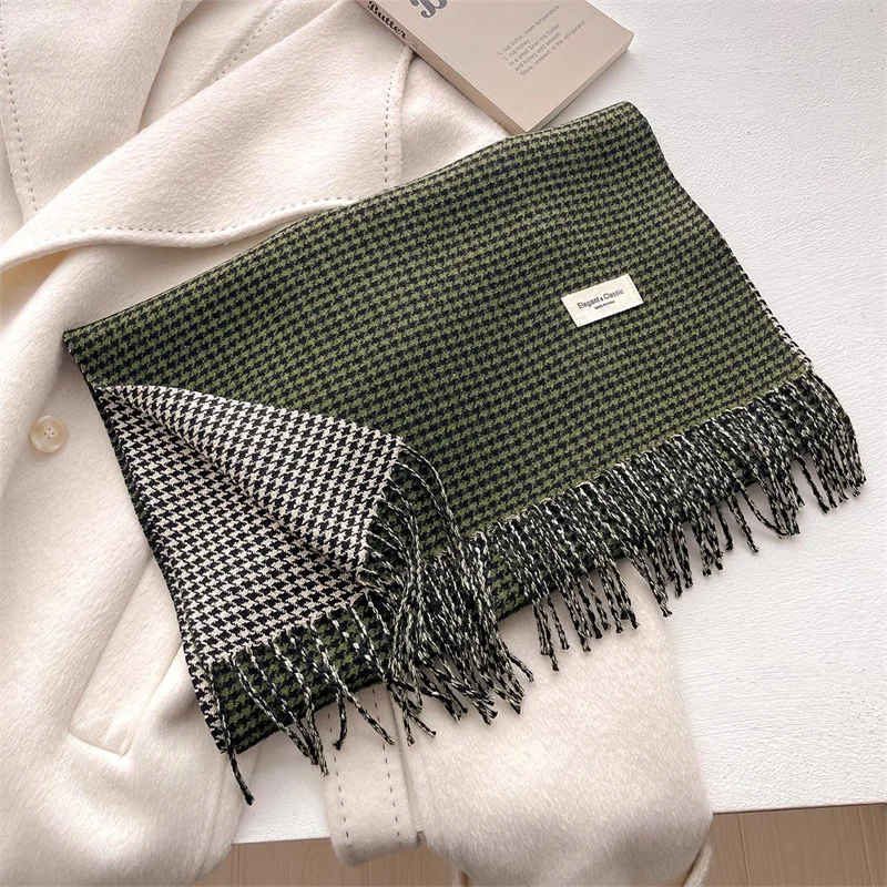 Winter Warm Shawl Elegant Plaid Cashmere Scarf Women Thick Blanket Wrap Pashmina Bufanda Tassel Female Long Foulard 2024