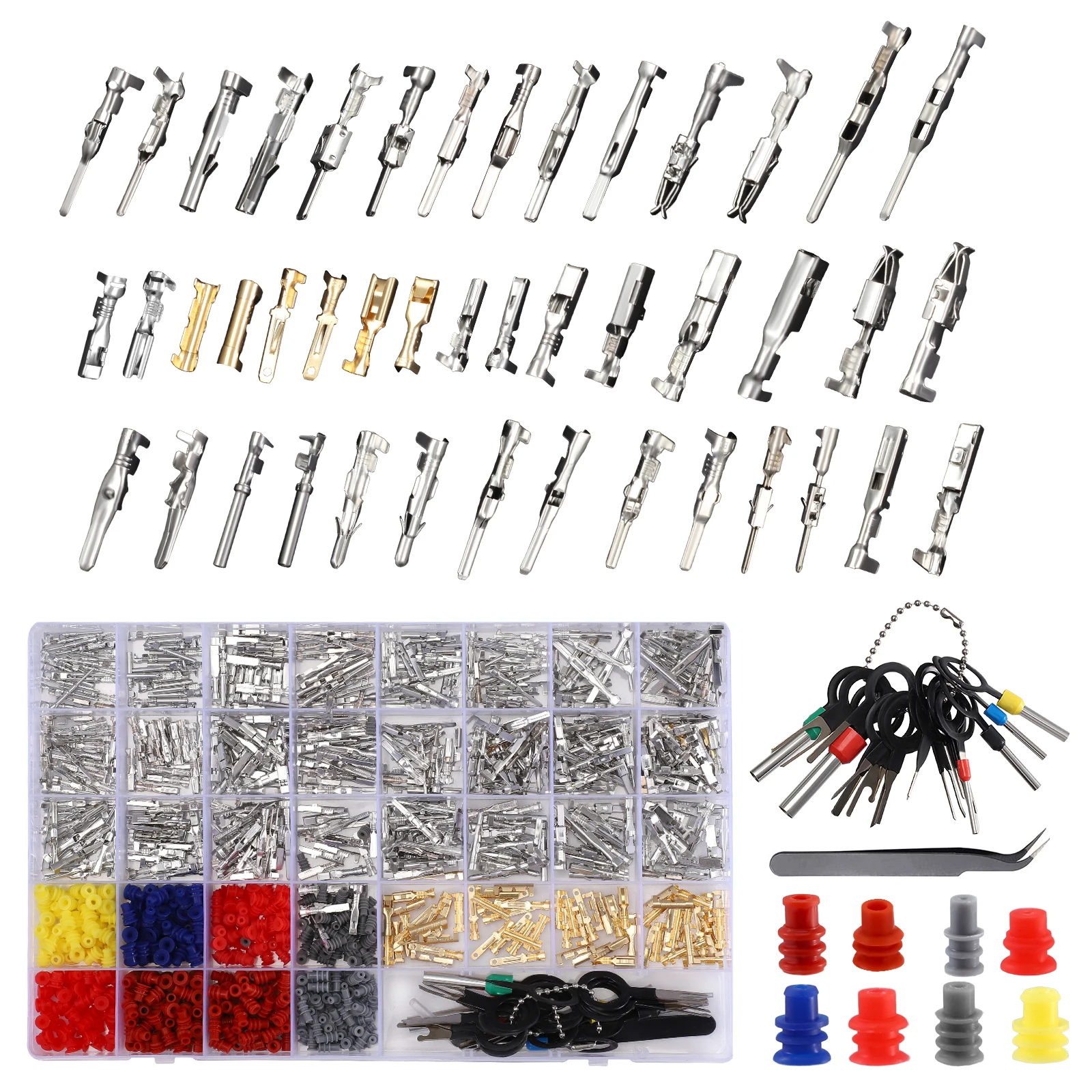 

950Pcs Connector Kit Terminal Pin Automotive Car Electrical 1/1.5/1.8/2.2/2.8/3.5mm Male&Female Wire Pins,Seals,Removal Tool Kit