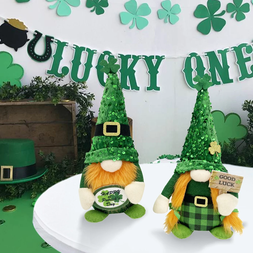 Gnomos de trébol de felpa de 2 piezas, juguete con sombrero, Mini figura enana de trébol, felpa creativa, adorno enano sin rostro, regalos del Día de San Patricio