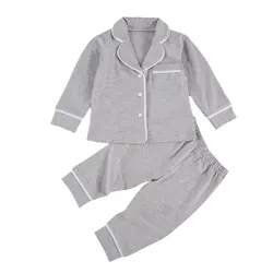 Qianderer Kids Baby Boy Girl Pajamas Set Long Sleeve Button Down Shirt Top Pants Sleepwear Nightwear Homewear Loungewear Set