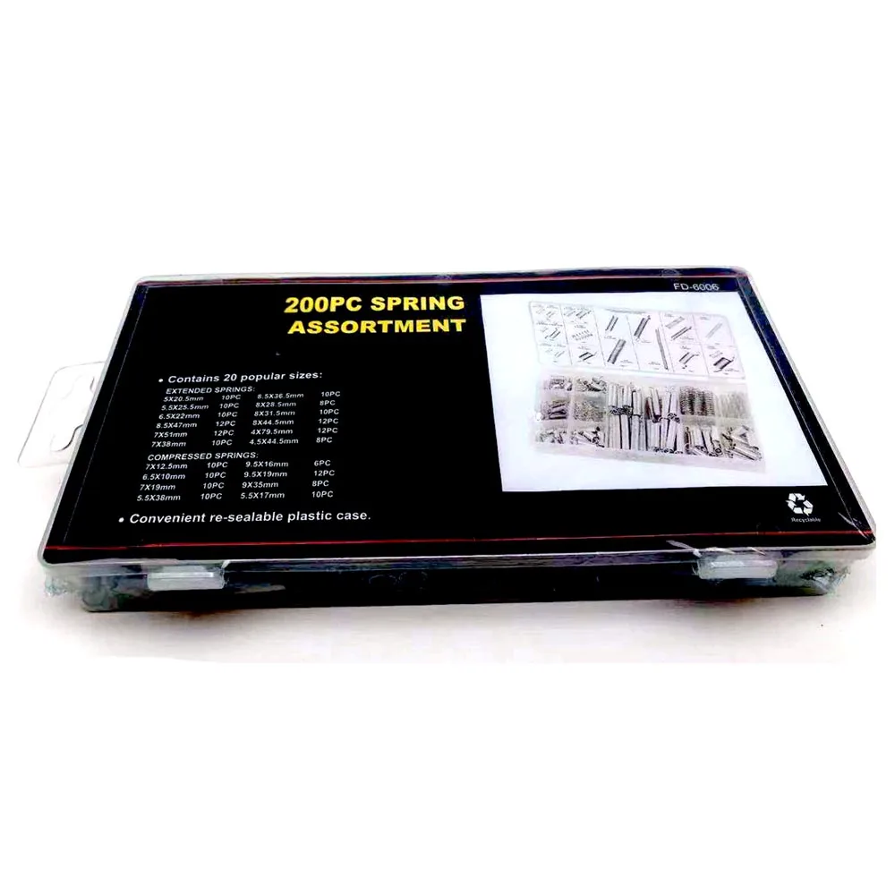 200pcs/set 20 Popular Sizes Spiral Galvanized Extended Compressed Spring Assortment Kit Box Set L=10 - 79.5mm