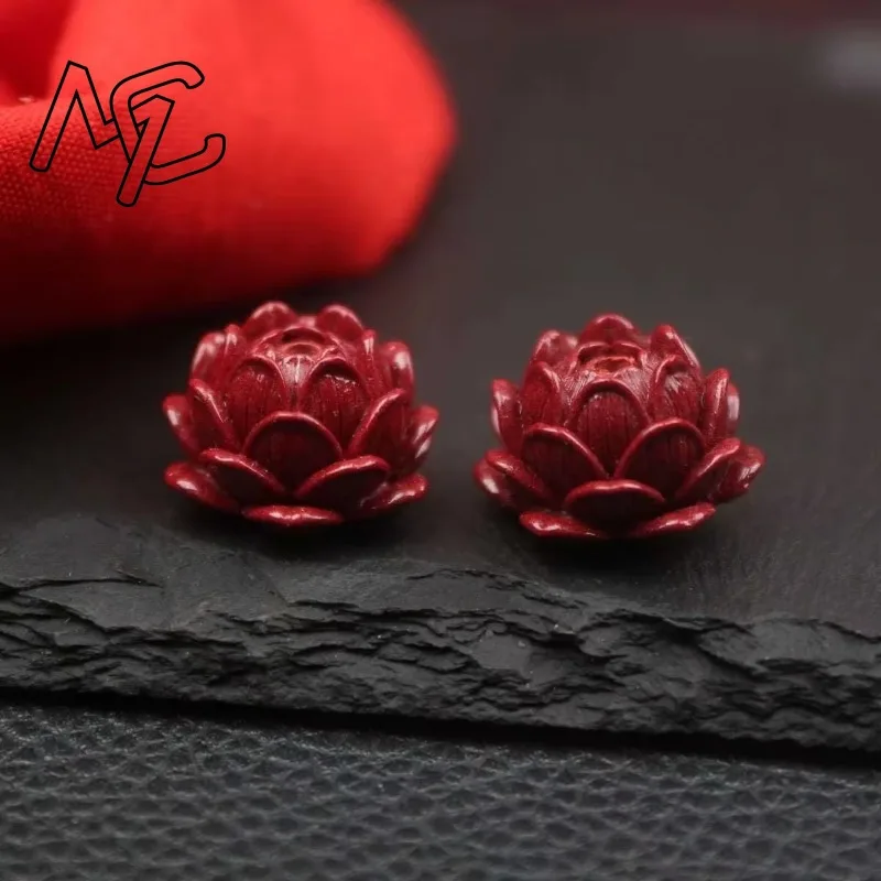 5pc Natural Cinnabar Chinese Lotus Flower DIY Phone Chain Key Bracelet Earrings Jewellery Fashion Accessories Woman Amulet