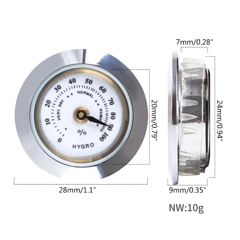 Mini metalowy higrometr 28mm okrągły cygaro wysokiej precyzji miernik wilgotności tytoniu Humidor Drop Shipping