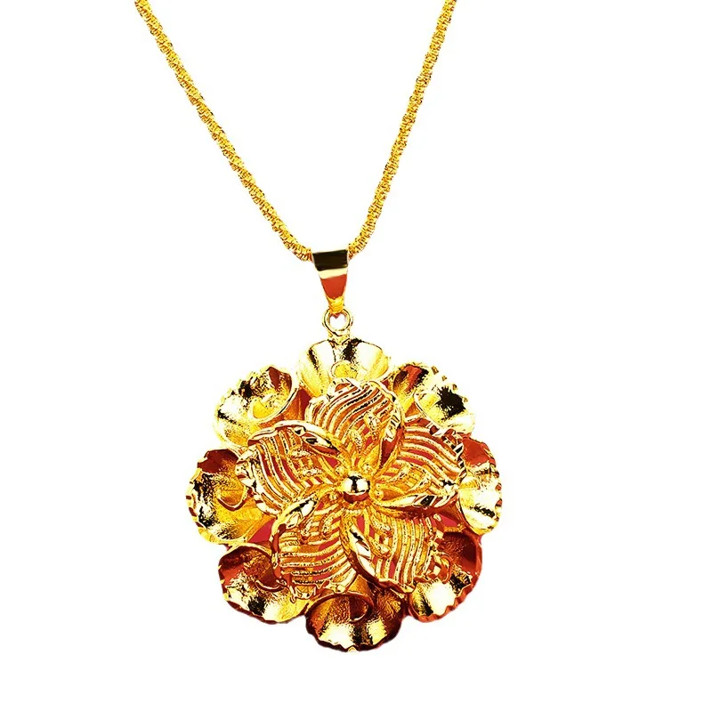 AU999 Gold Womens Necklace Pendant 24K Pure Gold Goddess Clavicle Chain Fashion Multi-layer Flower Pendant Real Gold Jewelry