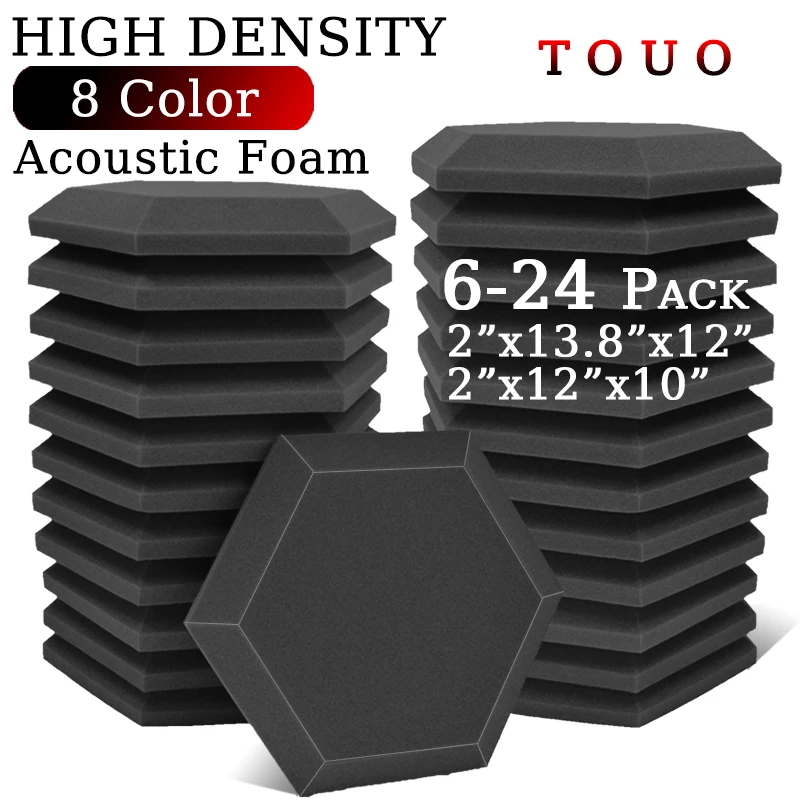 

TOUO 6/12/24 Pcs Hexagon Sound Foam Panels Music Studio Sound Proof Wall Panels High Density Acoustic Foam Sound Absorbing Panel