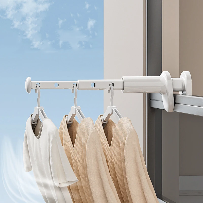 HeMu Punch-Free Retractable Clothes Drying Rod,Window Sill Mount Clothing Hanger,Adjustable Length Laundry Hanging Rack