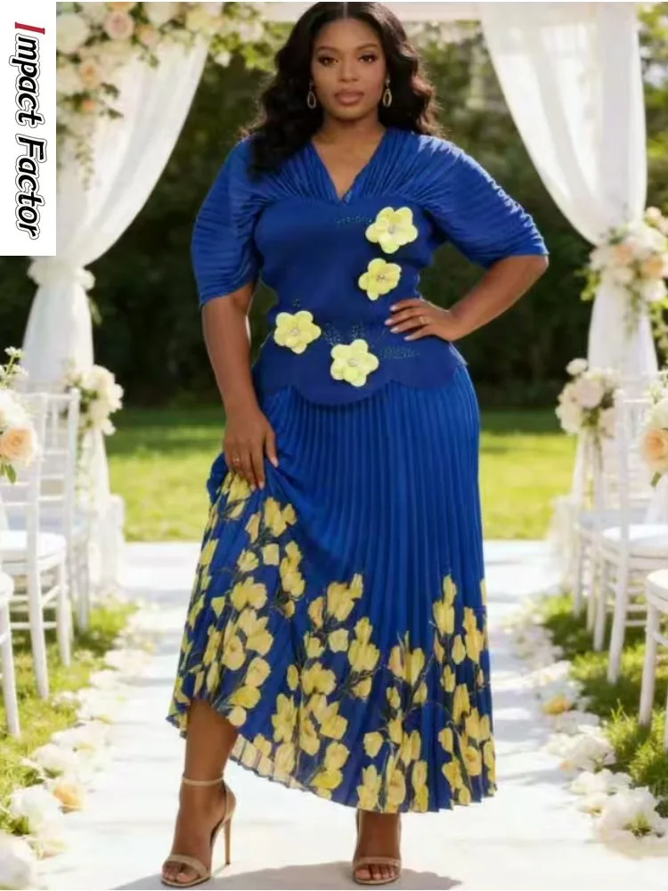 

2026 Свободный комплект Miyake с цветочной плиссированной талией, 3D трехмерный цветок ручной работы + юбка с горячими бриллиантами, женская одежда из двух предметов