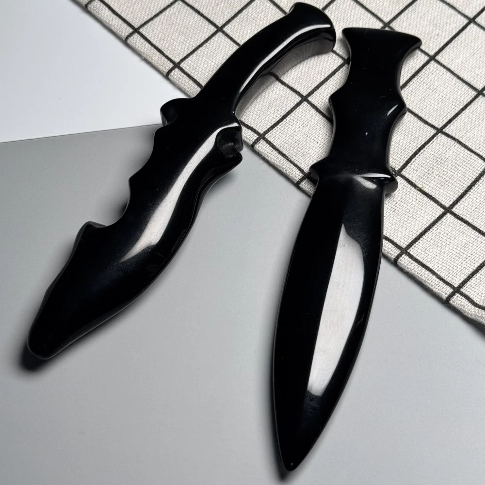 15cm Natural High Quality Obsidian Model Dragon Head Carving Crystal Model Knife Polishing Unbladed Knife Model Crystal Crafts