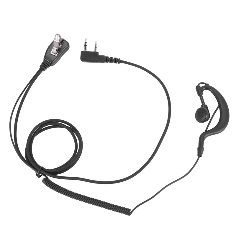 2X 2Pin G Shape Earpiece PTT MIC Ear Hook Headset For Kenwood Puxing Wouxun Baofeng Radio