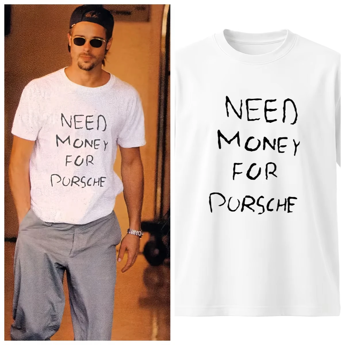 Need Money T-Shirt mit Schriftzug für Herren und Damen, Übergröße, lässig, kurzärmelig, Rundhalsausschnitt, Baumwolle, Unisex, Mode, Streetwear – Detail 3