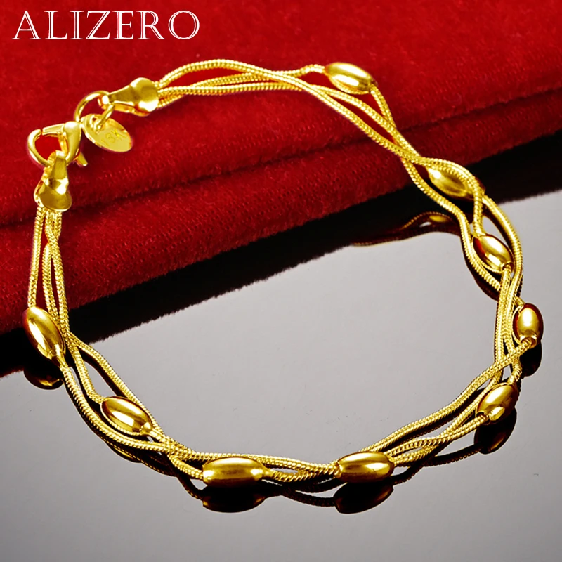 

ALIZERO 18K Gold Beads Snake Chain Bracelets For Woman Wedding Engagement Party Gifts Fashion Charms Jewelry