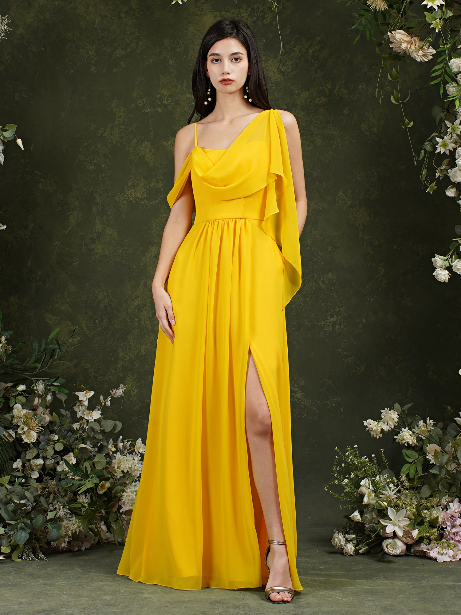 

Robe De Soirée De Mariage Slit Chiffon Bridesmaid Dresses Spaghett Straps Maid of Honor Dress Formal Women Prom Party Gowns