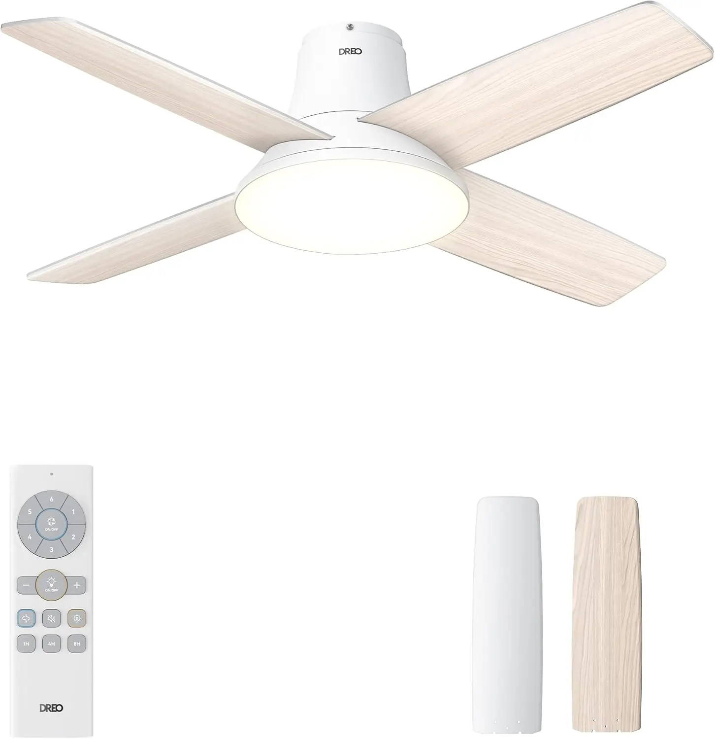 

Ceiling Fans with Lights, 44'' Low Profile White Ceiling Fan with Remote Control for Bedroom, 6-Level Dimmable Lighting & 5-Colo