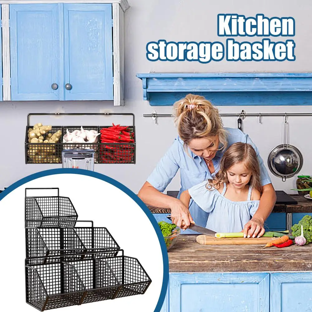 Wall Mounted Storage Rack Onion Ginger Garlic Condiments Spice Kitchen Shelf Punch-Free Vegetable Fruit Drain Basket