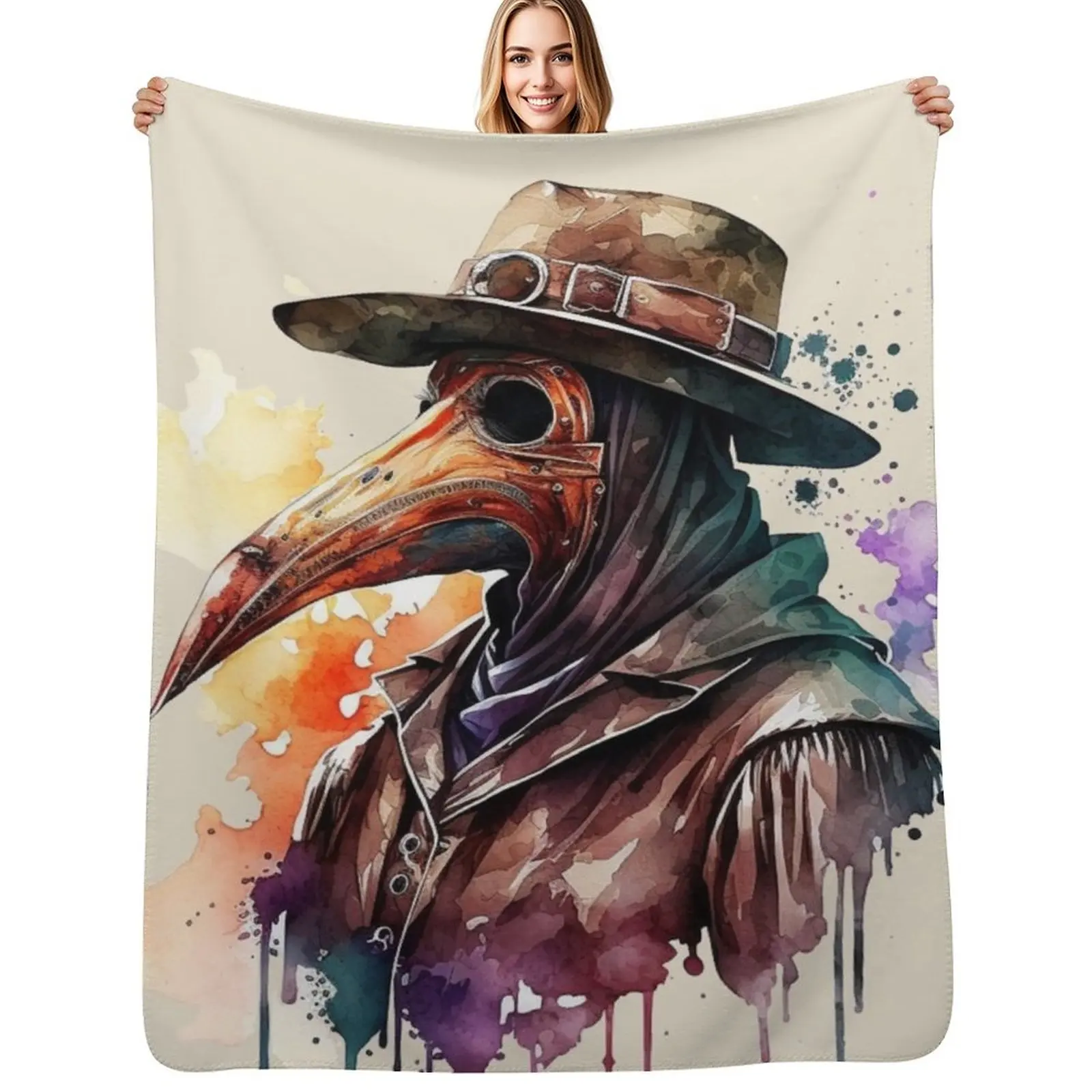 

Plague Doctor Mask Design The Healers Visage 1350 Throw Blanket Flannels Single for babies wednesday Blankets