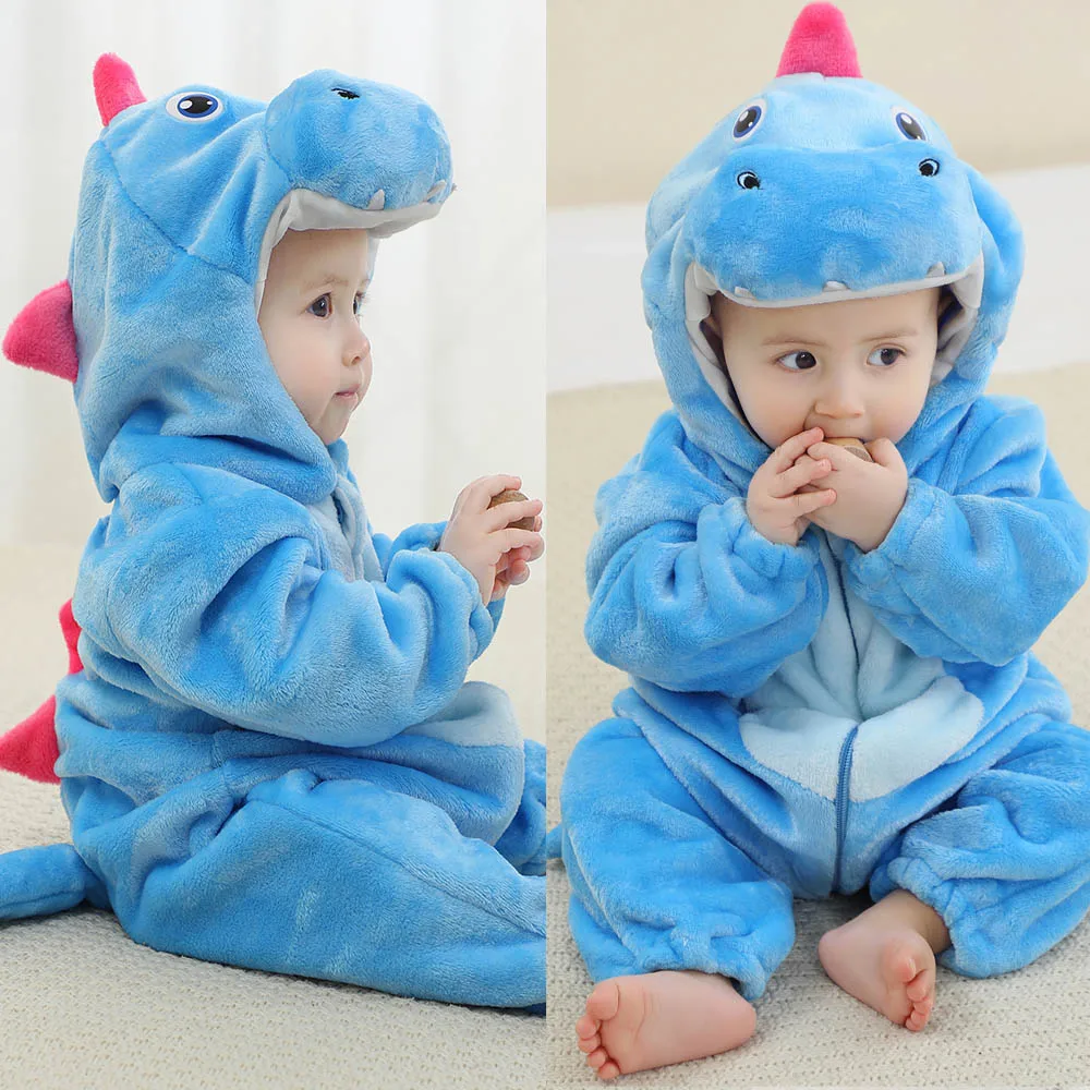 Newborn Boy Clothes Winter Warm Hooded One Piece Jumpsuits Baby Onesies Kids Overalls Baby Stuff Dinosaur Animal Cartoon Costume