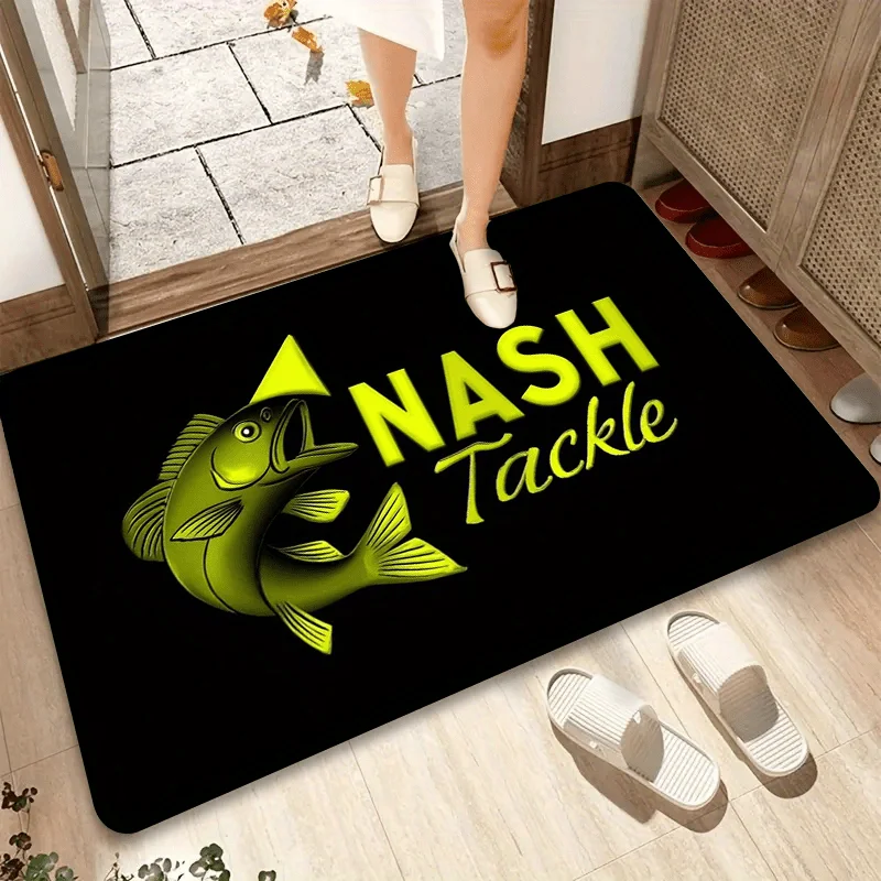 1pcs NASH Tackle Fluorescent Fish Logo Doormat Flannel Thick Plush Non Slip Outdoor Entry Rug 40x60cm