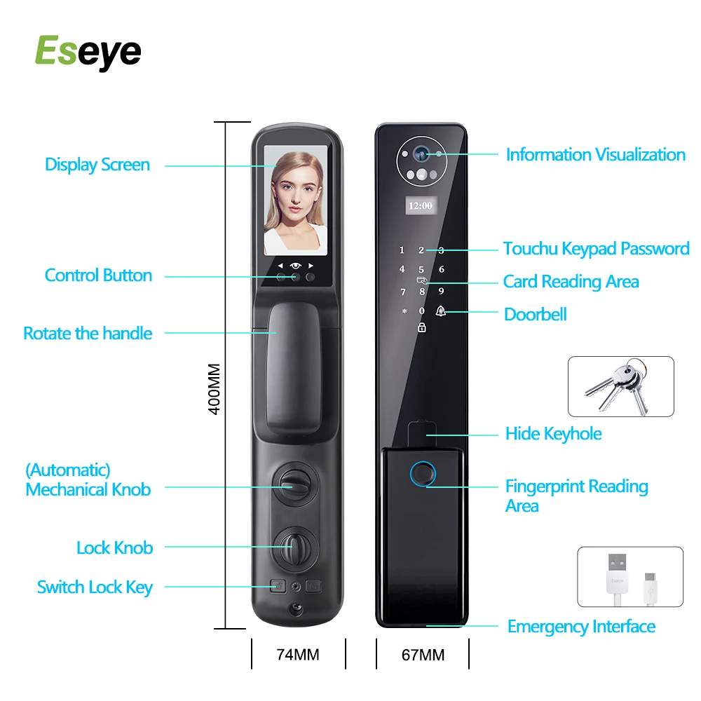 Eseye-Serrure de porte numérique intelligente Tuya, carte de code, déverrouillage du smartphone, empreinte digitale, scène de visage, WiFi, maison intelligente, 2024