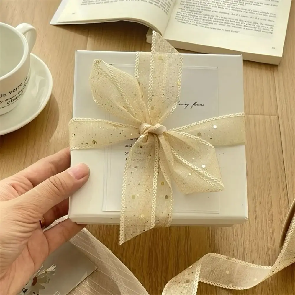 1 rollo de 10 yardas de hermosas cintas metálicas con purpurina de malla, cinta de Organza dorada y plateada, decoración de regalo para boda