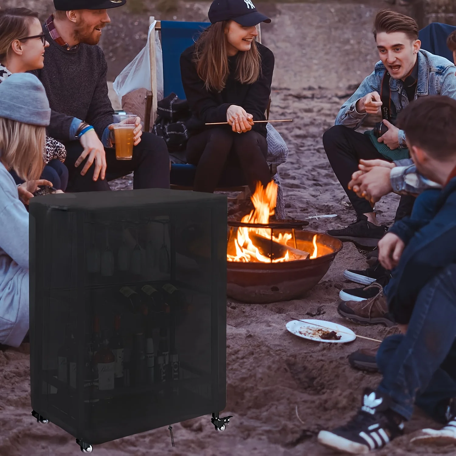 Black Prep Table Cover, Outdoor Bar Table Stainless Steel Table Cover Portable Cooling Cart Cover Patio Storage Cabinet Cover image 4
