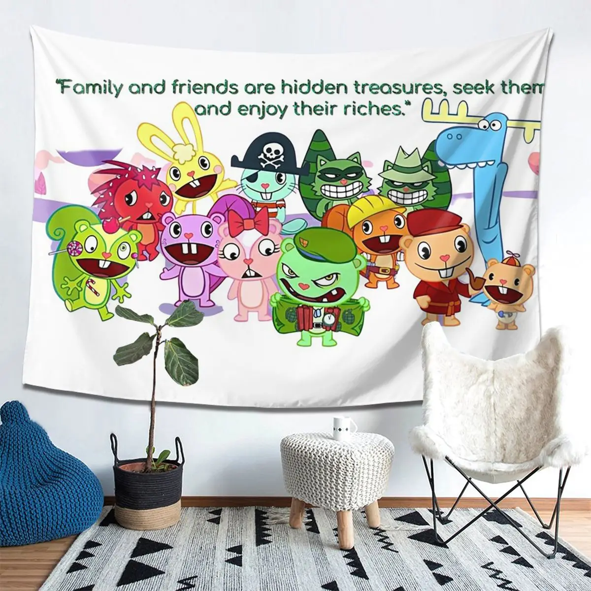 

Happy Tree Friends Family Tapestry Decor Art Aesthetic Tapestries for Living Room Bedroom Home Wall Cloth Wall Hanging