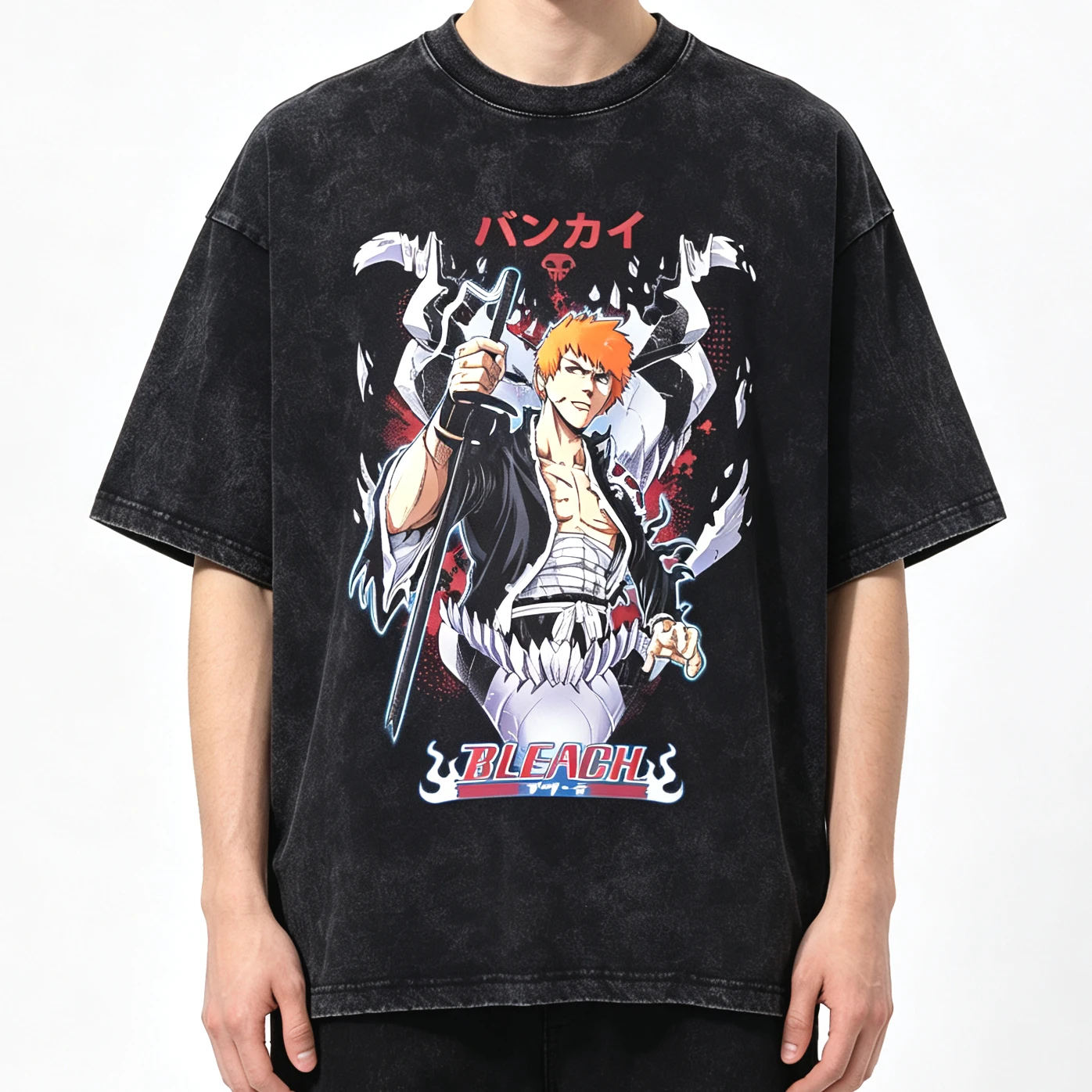 Hot Sale Anime BLEACH Kurosaki Ichigo Manga Print T-shirt Unisex Gothic Cotton Oversized T-shirt Harajuku Hip Hop Punk T-shirt