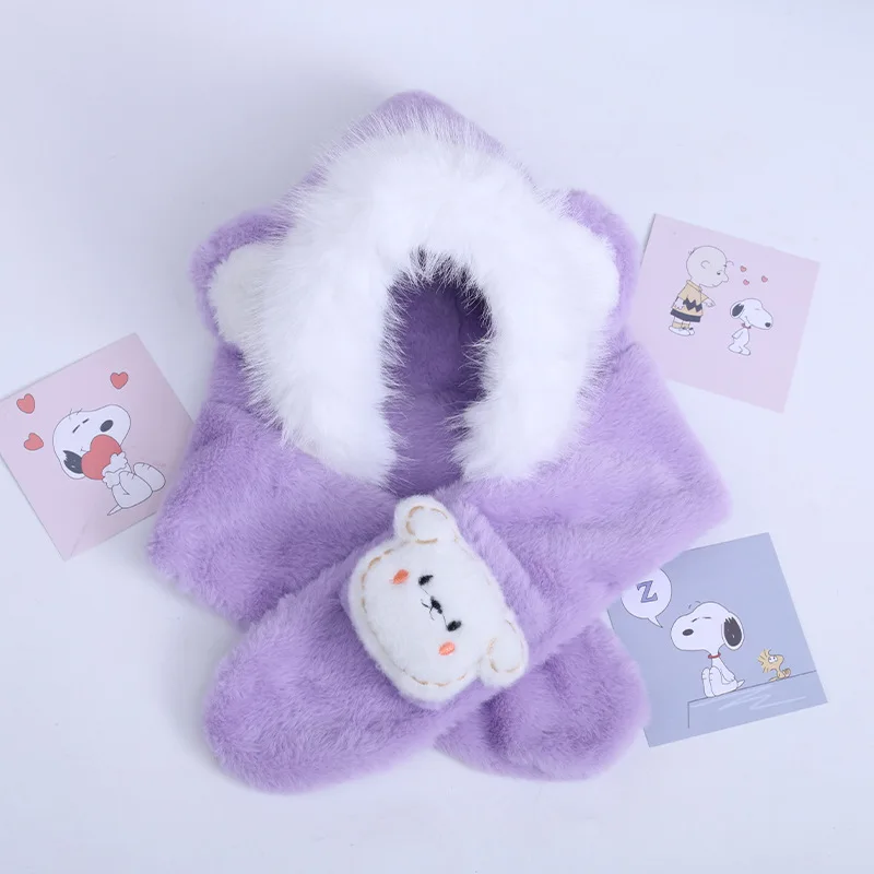 

Winter Baby Plush Cartoon Hat Fleece Lined Warm Cute Two Piece Scarf Hat Set Windproof and Cold Proof Newborn Supplies Miniso
