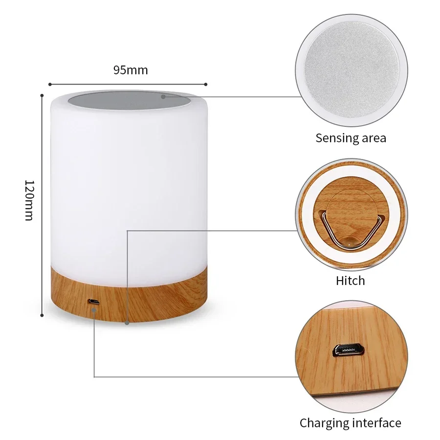 Rechargeable Wood-grain LED Night Light RGB 7/13 Color Changing Touch  Dimmable Night Table Bedside Lamp Atmosphere Lamp Gift