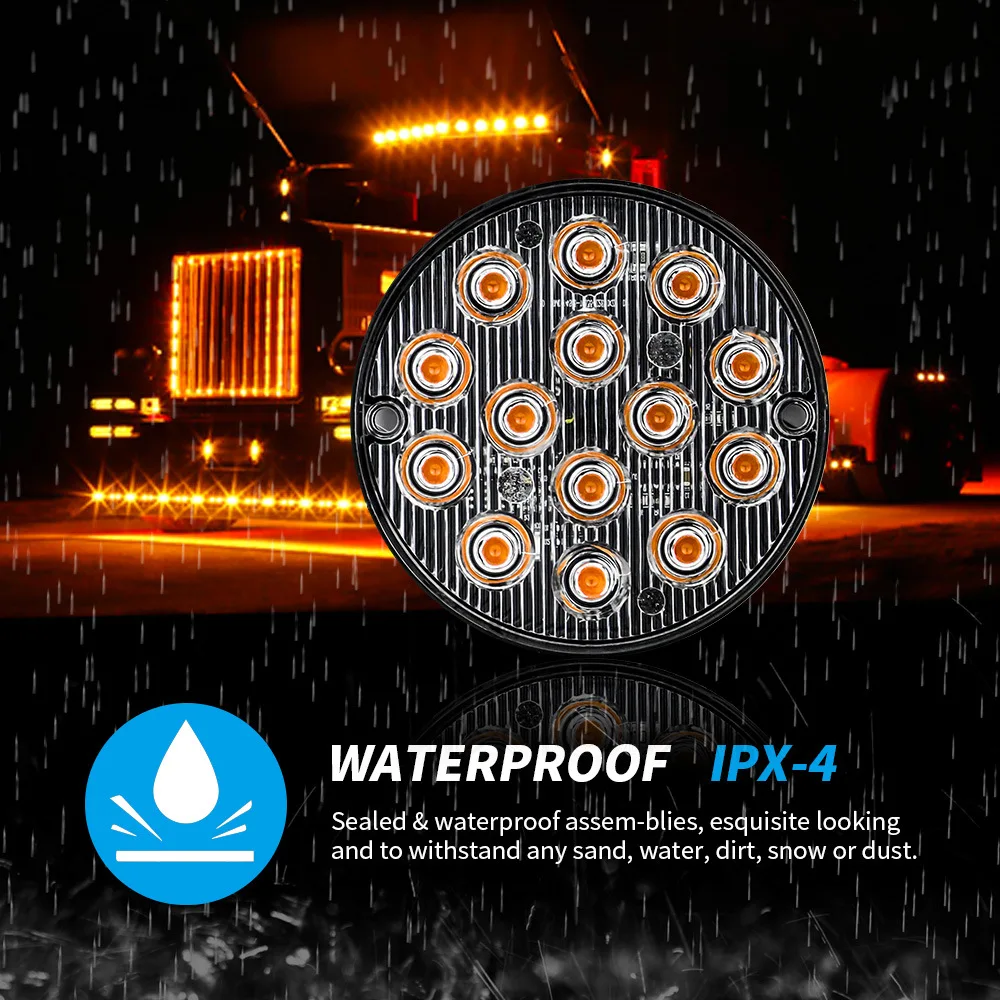 2pcs Led Strobe Warning Light Strobe Grille Flashing Truck Lamp Amber Traffic Light 12V 24V Round Car Light Side Maker Lights