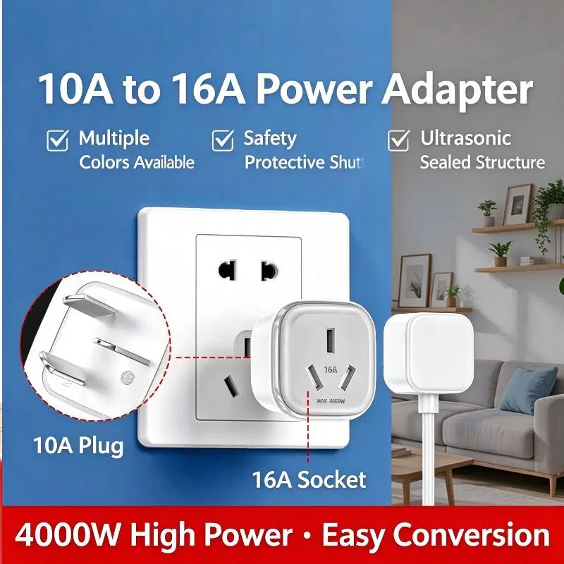 10A to 16A Power Plug Adapter, Flame-retardant PP 4000W Adapter for Home AC and Water Heater Use