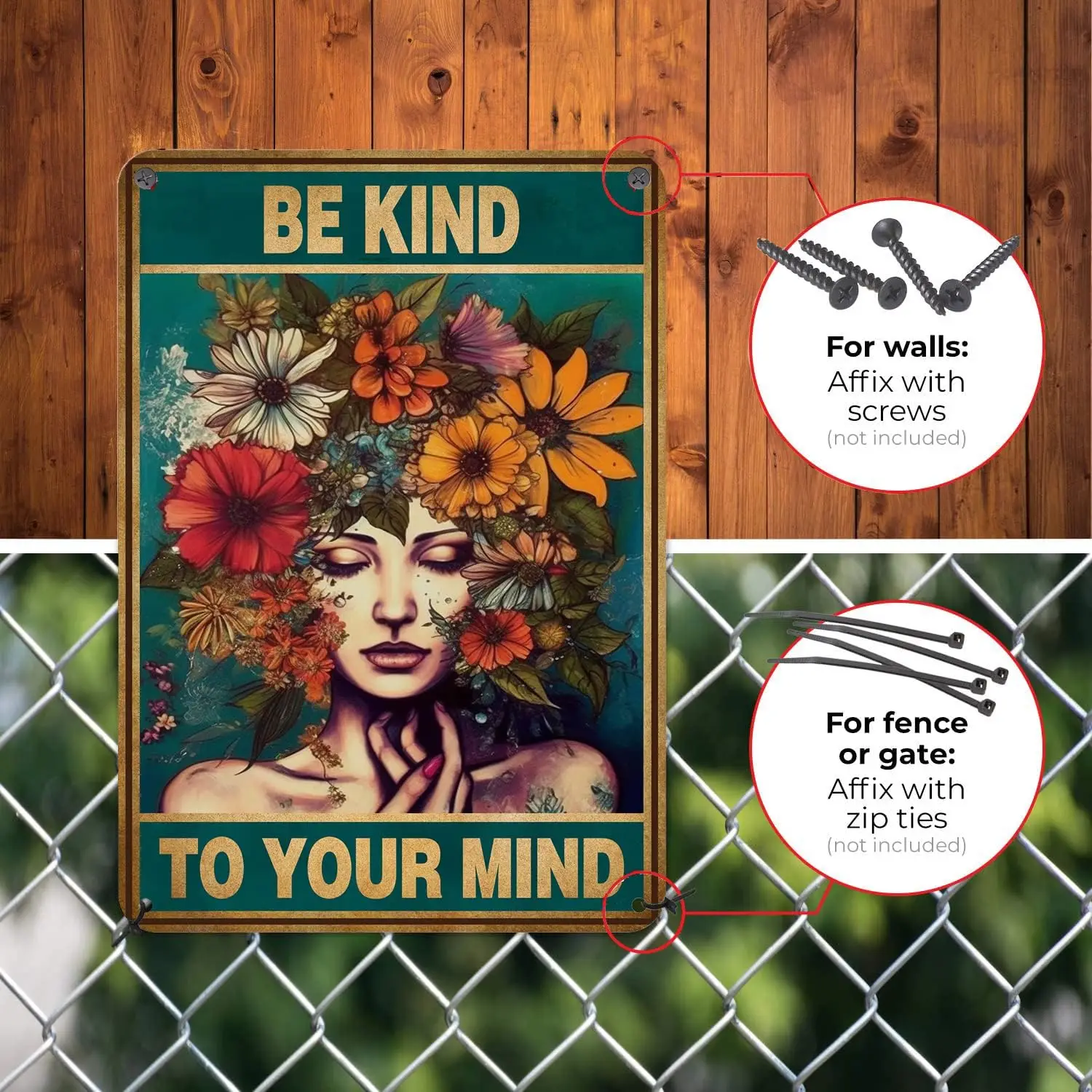 Vintage Room Decor, Boho Office Decor, Be Kind to Your Mind Wall Art Signs, Hippie Posters for House Aesthetic, Retro