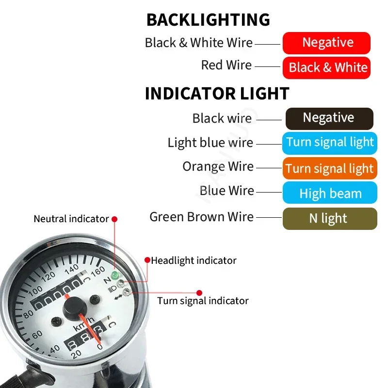 Universal Backlight Indicator Odometer Gauge 12V Motorcycle Speedometer Moto Voltmeter Fuel Tachometer with LED Signal Light