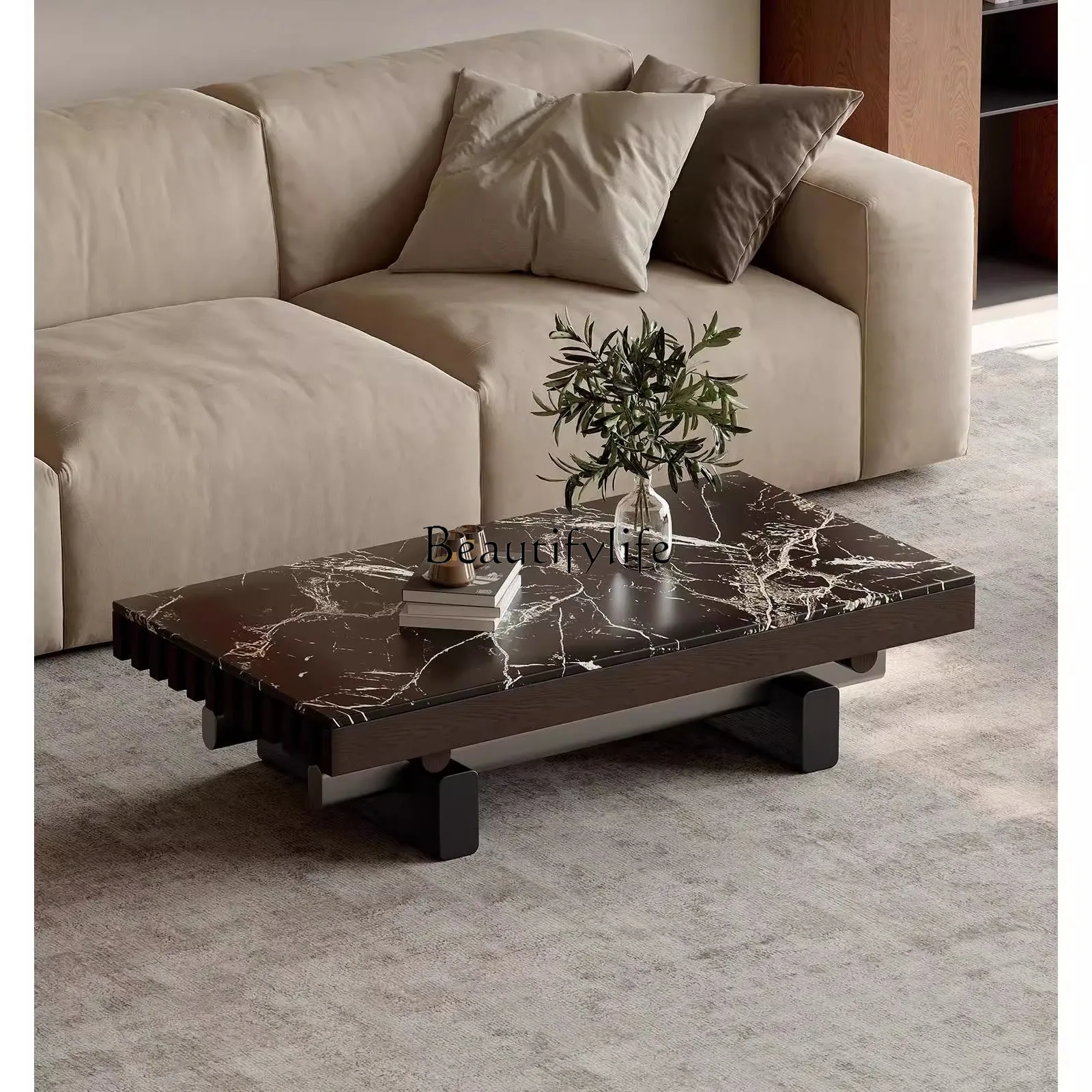 

Italian minimalist rectangular marble coffee table living room home light luxury high-end designer small apartment
