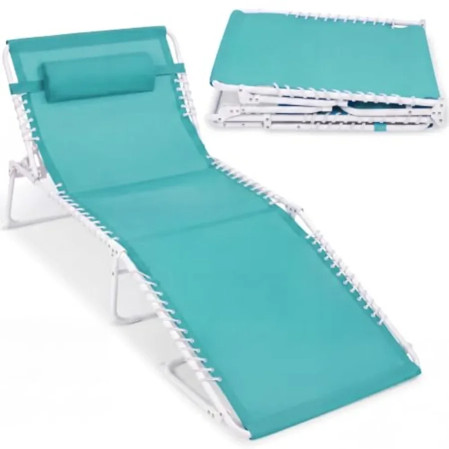 Extra Wide Patio Chaise Lounge Chair, Portable Outdoor Folding Recliner for Lawn, w/ 8 Positions, Handles, 440lb Capacity