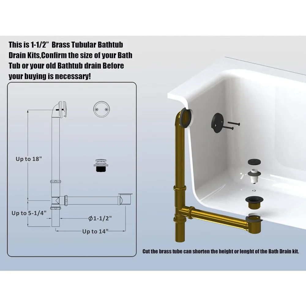 طقم تصريف حمام أنبوبي نحاسي مع سدادة لمس لأصابع القدم، 1-1/2 بوصة، مجموعة نفايات تصريف حوض الاستحمام ذات طرف أصابع القدم، سهلة التركيب للخفاش