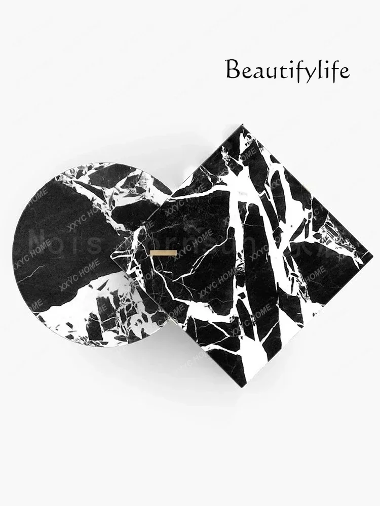 

Vv NEW Black Marble Sofa Side Table, Modeling Side Corner Coffee Table Simple Luxury Stone, Customized