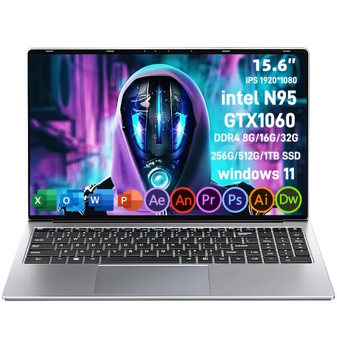 15.6" intel N95 GTX1060 gaming laptops portable notebook computer pc 32GB DDR4 1TB SSD Windows11 laptop Gamer Backlit Keyboard