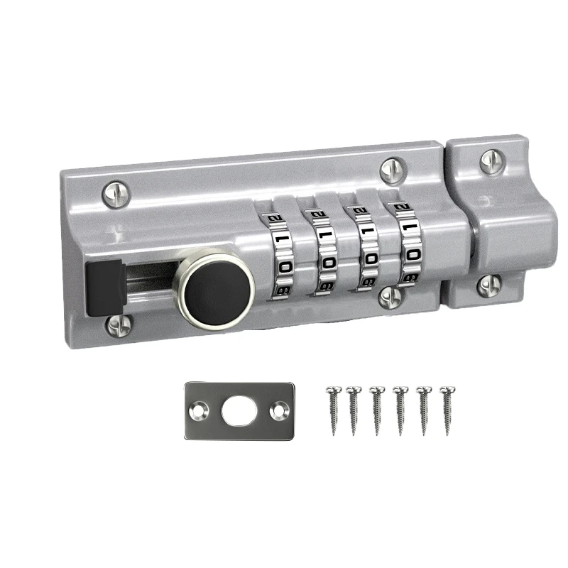 

Password Latch Lock Sliding Combination Lock Password Door Latch Security Lock Anti-Theft Password Lock Catch Durable (Silver)