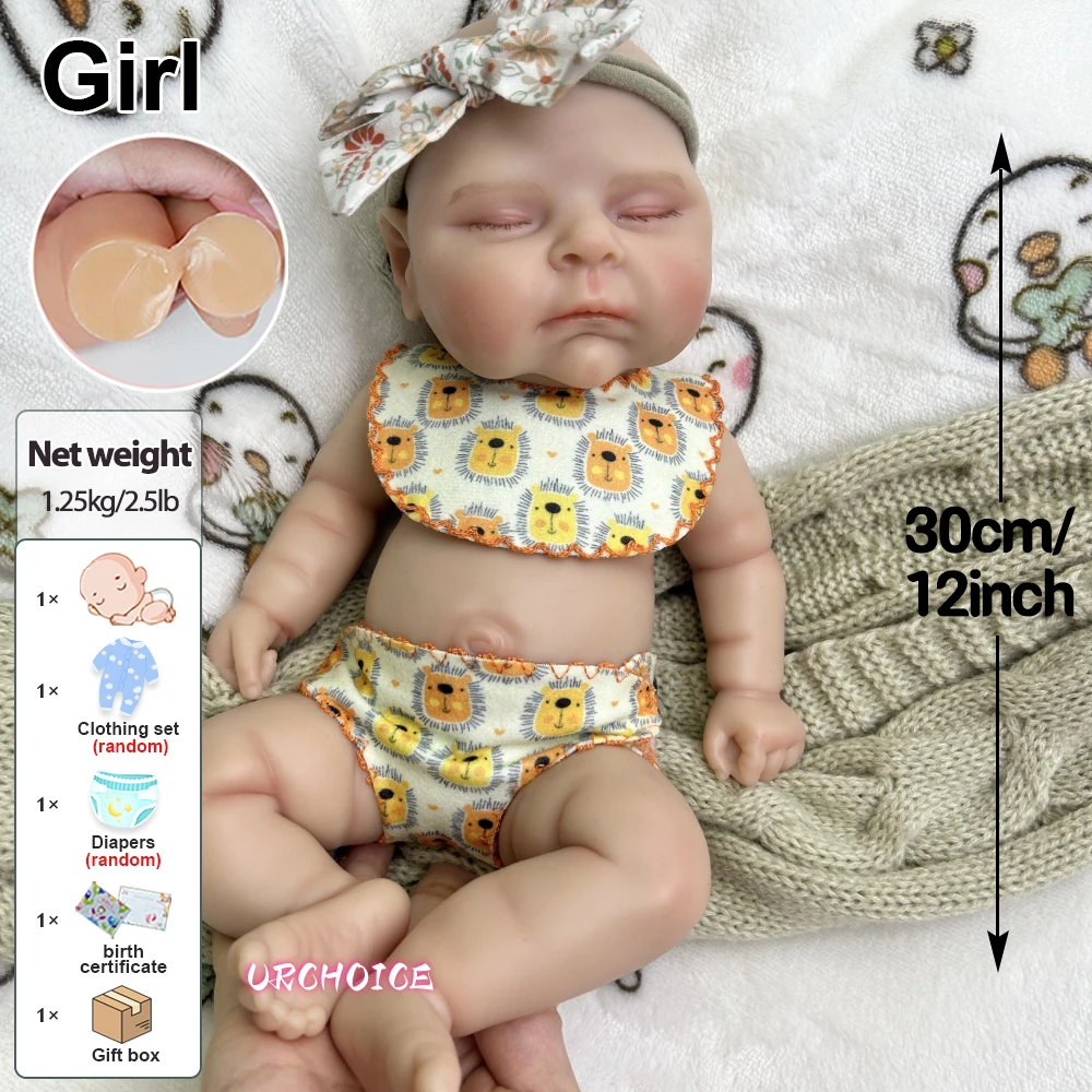 Mini 12-calowa Lalka Reborn dla Dziewczynki Brzoskwiniowa Pulchna Całe Ciało Silikonowa Elastyczne Ruchome Ciało Realistyczne Detale Prezent na Boże Narodzenie Zabawka dla Dzieci