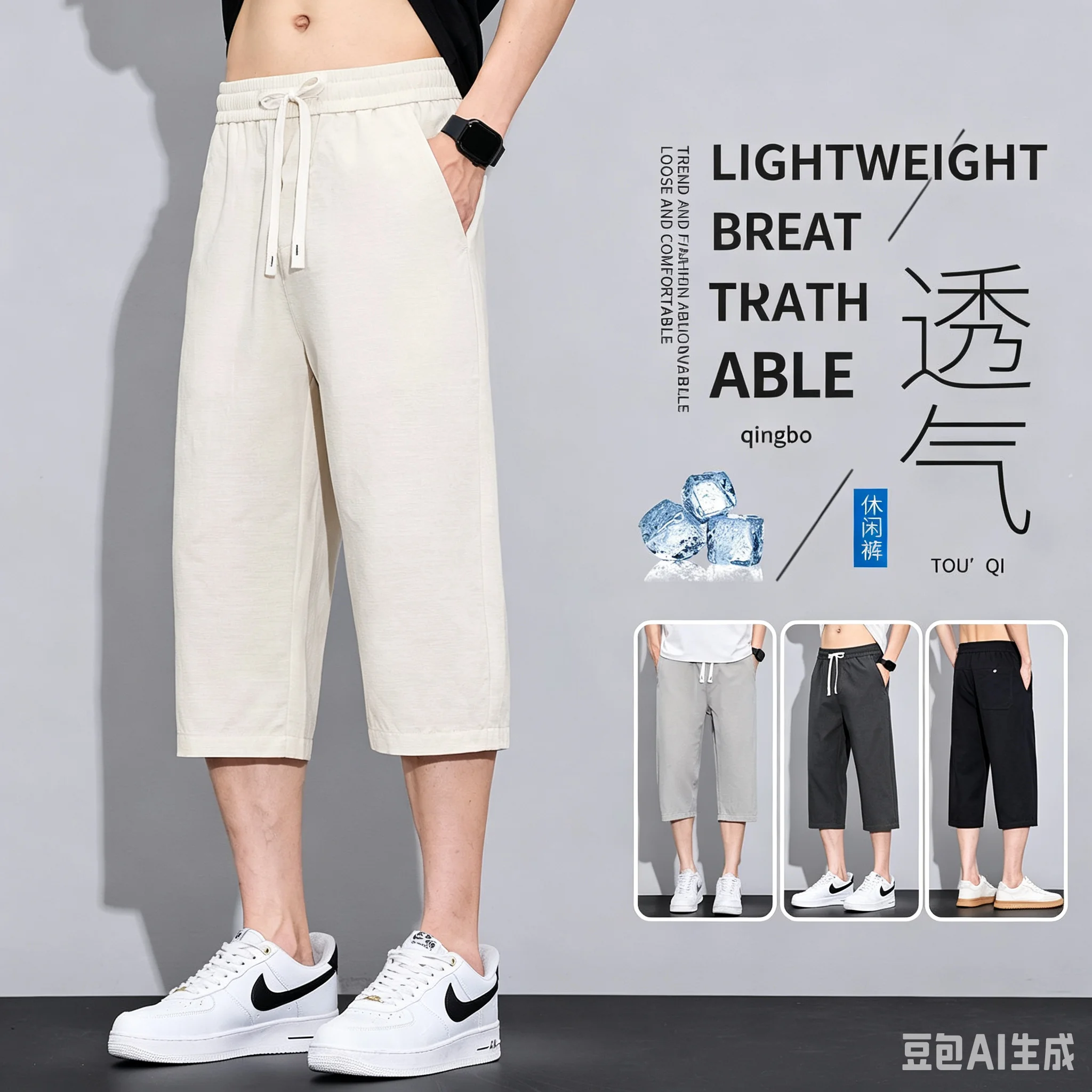 Summer New Chinese Style Linen Men's Cotton Linen Casual Pants Japanese Style Large Size Seven-Quarter Length Student Mid-Pants
